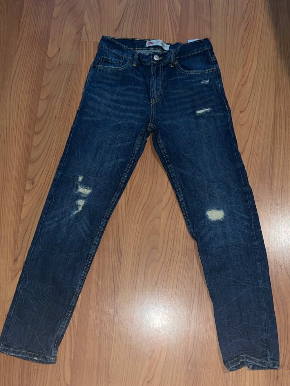 Boys Dark Denim Distressed Levi Jeans
